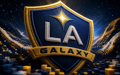 logotipo de tela de los ángeles galaxy, 4k, fondo 3d amarillo azul, mls, fútbol, logotipo de los ángeles galaxy, fútbol americano, logotipo 3d de los ángeles galaxy, galaxia de los ángeles, club de futbol americano, los ángeles galaxy fc, galaxy de los ángeles