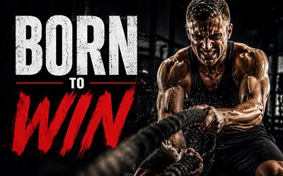 Born to win, 4k, training, man with ropes, bodybuilding, popular short quotes, Born to win concepts, inspiration, Born to win inspiration, creative, Born to win Art