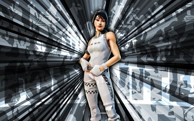 4k, tirachinas mercury racer, fondo de rayos blancos, diseño de tirachinas mercury racer, tirachinas mercurio corredor fortnite, arte abstracto, piel fortnite hiro, personajes fortnite, fortnite, arte creativo