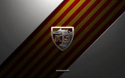 Kayserispor logo, 4k, steel background, Turkish football club, red yellow lines, Kayserispor emblem, Super Lig, Kayserispor, Turkey, football, Kayserispor metal logo, Kayserispor crest