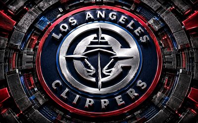 Los Angeles Clippers metal logo, 4k, blue red 3D background, NBA, basketball, Los Angeles Clippers logo, Los Angeles Clippers 3D logo, american basketball team, Los Angeles Clippers, LA Clippers