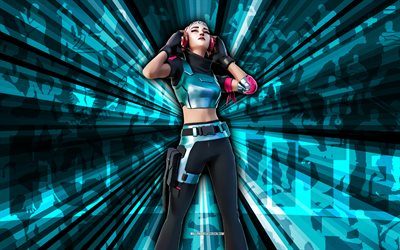 4k, mél, fond de rayons bleus, mel peau, hiro fortnite, art abstrait, peau fortnite mel, personnages fortifiés, fortnite, art créatif