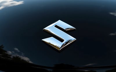 logotipo de suzuki, 4k, capucha negra, signo suzuki, emblema de suzuki, logotipo de suzuki en un capó negro, autos japoneses, suzuki