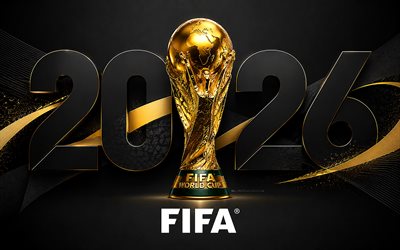 4k, copa mundial de la fifa 2026, oscuridad, dígitos negros 3d, trofeo de la copa mundial de la fifa, minimalismo, fondo negro, fútbol americano, arte de la copa mundial de la fifa, creativo, trofeo de oro, fútbol, copa mundial de la fifa