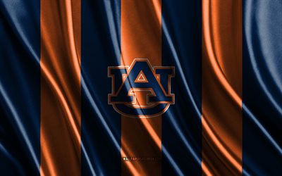 4k, Auburn Tigers logo, NCAA, orange blue silk texture, Auburn Tigers flag, American football club, silk flag, Auburn Tigers emblem, USA, Auburn Tigers badge, Auburn Tigers