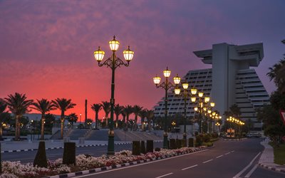 evening, lights, Doha, Qatar