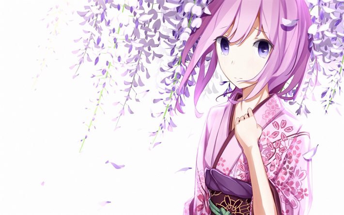 Megurine Luka, de cabello rosa, kimono, personajes, Vocaloid