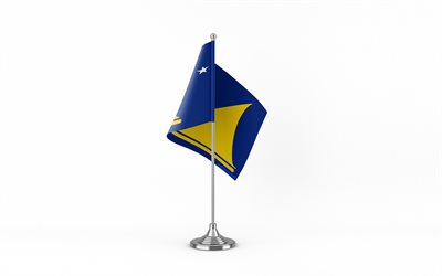 4k, bandera de mesa de tokelau, fondo blanco, bandera de tokelau, bandera de tokelau en un palo de metal, símbolos nacionales, tokelau