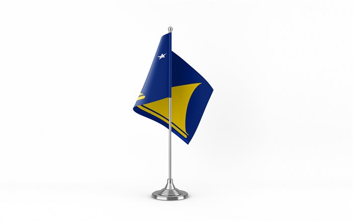 4k, tokelau tischflagge, weißer hintergrund, tokelau  flagge, tischflagge von tokelau, tokelau  flagge auf metallstock, flagge von tokelau, nationale symbole, tokelau