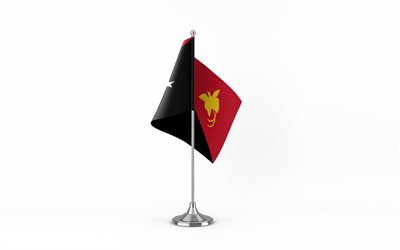 4k, 파푸아 뉴기니 테이블 플래그, 흰 바탕, 파푸아 뉴기니 깃발, 파푸아 뉴기니의 테이블 플래그, 금속 막대기에 파푸아 뉴기니 깃발, 파푸아 뉴기니의 깃발, 국가 상징, 파푸아 뉴기니
