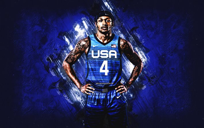 ブラッドリー・ビール, アメリカ合衆国バスケットボールチーム, アメリカ合衆国, アメリカのバスケットボール選手, 青い石の背景, バスケットボール