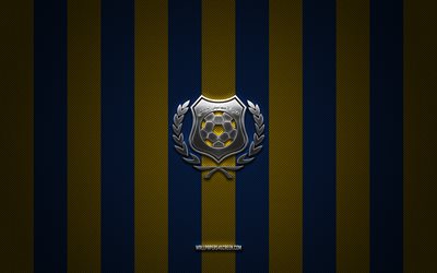 Ismaily SC logo, Egyptian football club, Egyptian Premier League, blue yellow carbon background, Ismaily SC emblem, football, Ismaily SC, Egypt, Ismaily