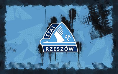 stal rzeszow grunge लोगो, 4k, डिवीजन 1, नीली ग्रंज पृष्ठभूमि, फुटबॉल, स्टाल rzeszow प्रतीक, फ़ुटबॉल, स्टाल rzeszow लोगो, स्टाल rzeszow, पोलिश फुटबॉल क्लब, stal rzeszow fc