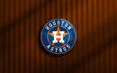 4k, شعار هيوستن أستروس 3d, mlb, خلفية برتقالية ثلاثية الأبعاد, البيسبول, هيوستن أستروس شعار, شعار هيوستن أستروس, مبدع, فريق البيسبول الأمريكي, هيوستن أستروس