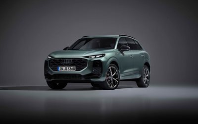 audi q3, 2026, 4k, vista frontal, exterior, crossover verde, audi verde q3 2026, novo q3 2026, carros alemães, audi