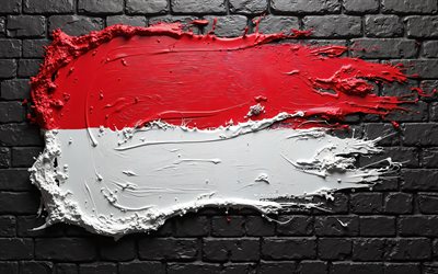 4k, bandera de monaco, creativo, muro de ladrillo negro, arte de pintar, bandera monegasca, salpicaduras de pintura, bandera de mónaco, obra de arte, europa, símbolos nacionales de mónaco, bandera 3d de mónaco, mónaco