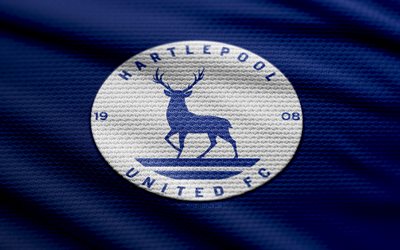 hartlepool united fabricロゴ, 4k, 青い生地の背景, ナショナルリーグ, ボケ, サッカー, hartlepool unitedロゴ, フットボール, hartlepool united emblem, hartlepool united, イングリッシュフットボールクラブ, hartlepool united fc