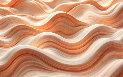 4k, texture en bois brun, macro, vagues de bois 3d, bokeh, bois dur, gros plan, textures en bois, fond en bois brun, texture en bois ondulé, textures naturelles