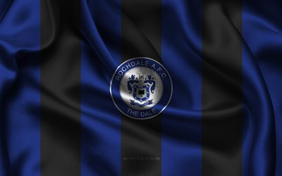 4k, Rochdale AFC logo, blue black silk fabric, English football team, Rochdale AFC emblem, National League, Rochdale AFC, England, football, Rochdale