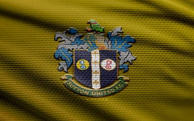 logotipo de sutton united fabric, 4k, fondo de tela amarilla, liga nacional, bokeh, fútbol, logotipo de sutton united, fútbol americano, sutton united emblem, sutton united, club de fútbol inglés, sutton united fc