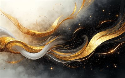 black background with gold lines, 4k, elegant background with gold elements, black gold abstract background, gold lines background, creative grunge backgrounds