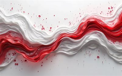 خلفية الأمواج ثلاثية الأبعاد الحمراء, 4k, خلفية الأمواج ثلاثية الأبعاد, خلفية الأمواج الإبداعية, خلفية الأمواج البيضاء الحمراء, الموجات ثلاثية الأبعاد, خلفية الأمواج التجريدية