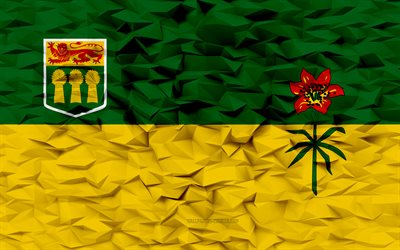 bandera de saskatchewan, 4k, provincias de canadá, fondo de polígono 3d, saskatchewan, textura de polígono 3d, día de saskatchewan, bandera de saskatchewan 3d, símbolos nacionales canadienses, arte 3d, canadá