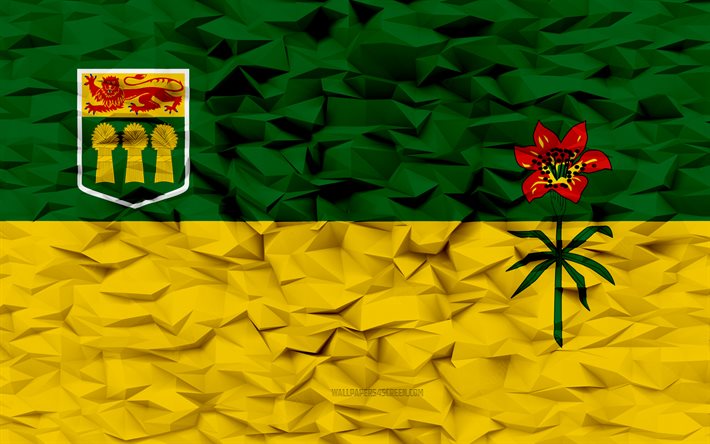 bandiera del saskatchewan, 4k, province del canada, priorità bassa del poligono 3d, saskatchewan, struttura del poligono 3d, giorno del saskatchewan, bandiera del saskatchewan 3d, simboli nazionali canadesi, arte 3d, canada