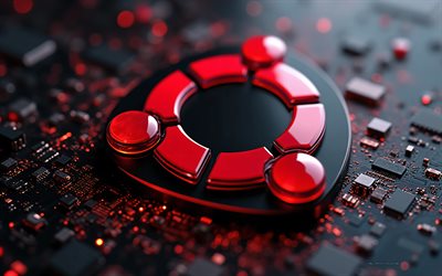 logotipo de cristal rojo de ubuntu, 4k, linux ubuntu, placa base roja, logotipo de ubuntu, emblema de ubuntu, signo de ubuntu, fondo de tecnología roja, logotipo 3d rojo de ubuntu, ubuntu