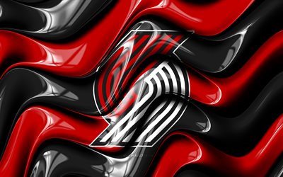 3d logo der portland trail blazers, 4k, schwarze rote 3d wellen, nba, basketball, flagge der portland trail blazers, logo der portland trail blazers, portland trail blazers emblem, amerikanische basketballmannschaft, portland trail blazers