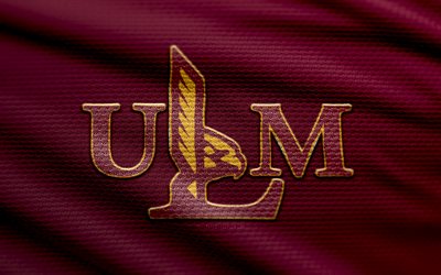 루이지애나 먼로 워호크스 패브릭 로고, 4k, 빨간색 패브릭 배경, ncaaf, 보케, 미식 축구, 루이지애나 먼로 워호크스 로고, ncaa, 루이지애나 먼로 워호크스 엠블럼, 태양 벨트, 루이지애나 먼로 워호크스