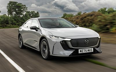 2026, mazda 6e, 4k, framifrån, exteriör, elektrisk sedan, vit mazda 6e, nya mazda 6e 2026, elbilar, japanska bilar, mazda