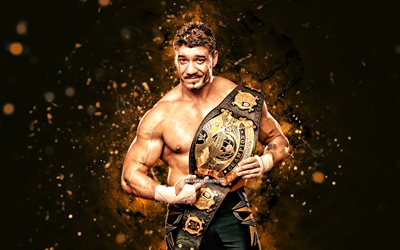eddie guerrero, 4k, luces de neón naranjas, wwe, creativo, luchador americano, eduardo gory guerrero llanez, eddie guerrero con cinturón, fondo abstracto naranja, entretenimiento de lucha libre mundial, luchadores, eddie guerrero 4k