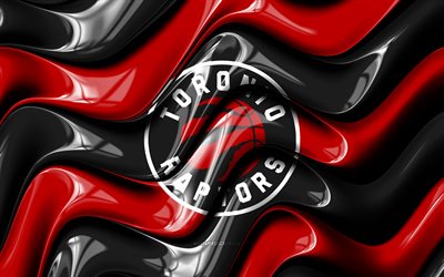 logotipo 3d de los raptors de toronto, 4k, ondas 3d rojas negras, nba, baloncesto, bandera de los raptors de toronto, logotipo de los raptors de toronto, emblema de los raptors de toronto, equipo de baloncesto canadiense, raptores de toronto