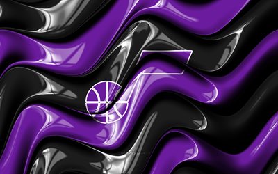 logotipo 3d de utah jazz, 4k, ondas 3d violetas negras, nba, baloncesto, bandera de utah jazz, logotipo de utah jazz, emblema de los utah jazz, equipo de baloncesto americano, jazz de utah