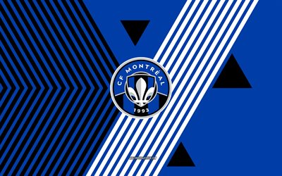 logo cf montréal, 4k, équipe canadienne de football, fond de lignes blanches bleues, cf montréal, mls, usa, dessin au trait, emblème du cf montréal, football