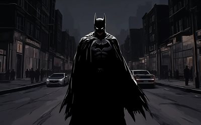 4k, homem morcego, paisagem noturna, super heróis, quadrinhos dc, arte vetorial, batman 3d, obra de arte, arte do batman, arte dos fãs, batman 4k