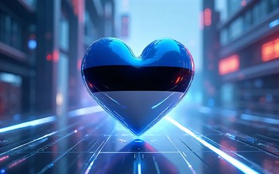 4k, أنا أحب إستونيا, الظلام, الفن الرقمي, يوم استونيا, خوخه, علم استونيا, شتاء, القلب مع العلم الاستوني, قلوب ثلاثية الأبعاد, العلم الاستوني, إستونيا, الحب لإستونيا