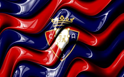 logotipo 3d do ca osasuna, 4k, ondas 3d vermelhas azuis, laliga, futebol, bandeira do ca osasuna, criativo, ca osasuna logo, ca osasuna, liga, clube de futebol espanhol, osasuna fc