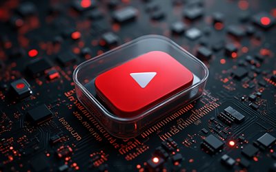 youtube 3d logo, schwarzer digitaler hintergrund, youtube emblem, youtube zeichen, youtube logo, youtube glaslogo, youtube