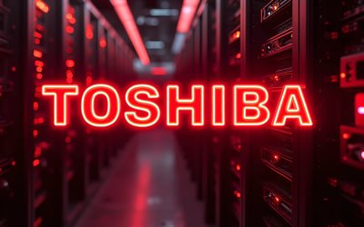 4k, logotipo de neón rojo de toshiba, bokeh, marcas de electrónica, oscuridad, bastidores de centros de datos, obra de arte, logotipo de toshiba, logotipo de marcas, logotipo de neón de toshiba, toshiba, marcas, logotipo rojo de toshiba