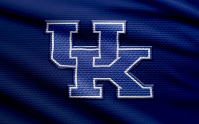 logotipo de tela de los kentucky wildcats, 4k, fondo de tela azul, ncaaf, bokeh, fútbol americano, logotipo de los gatos monteses de kentucky, ncaa, emblema de los gatos monteses de kentucky, segundo, gatos monteses de kentucky