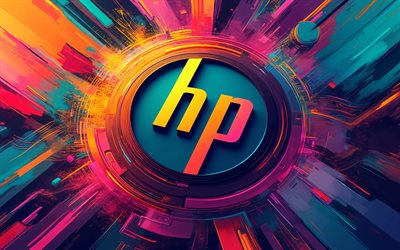 Hewlett-Packard abstract logo, 4k, creative, colorful abstract backgrounds, artwork, Hewlett-Packard logo, HP logo, electronics brands, Hewlett-Packard, HP