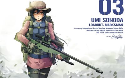 Umi Sonoda, fusil de sniper, les personnages, l'Amour en Direct