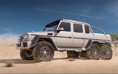 مرسيدس-amg g63, 4k, 2016, الصحراء, 6x6, سيارات الدفع الرباعي