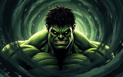 hulki, 4k, vihreä abstrakti tausta, supersankarit, marvel  sarjakuvat, muotokuva, uskomaton hulk, taideteos, hulk  taide, fani  taide, hulk 4k
