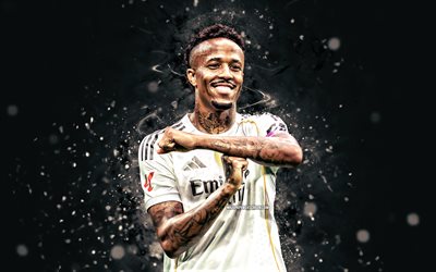 eder militao, 4k, personlig firande, vita neonljus, real madrid, la liga, brasiliansk fotbollsspelare, eder militao 4k, fotboll, real madrid cf, real madrid fc, laliga, eder militao real madrid