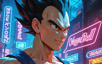 4k, vegeta, noche, luces de neón, bola de dragón, calle, vegeta súper saiyajin, príncipe vegeta, personajes de anime, dragon ball z, vegeta dbz, personajes de dragon ball
