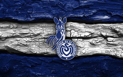 holzlogo des msv duisburg, 4k, blau weißer holzhintergrund, 3 liga, fußball, msv duisburg logo, msv duisburg emblem, msv duisburg, deutscher fußballverein, duisburger fc
