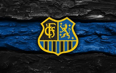 fc saarbrücken holzlogo, 4k, schwarz blauer holzhintergrund, 3 liga, fußball, logo des fc saarbrücken, fc saarbrücken emblem, fc saarbrücken, deutscher fußballverein